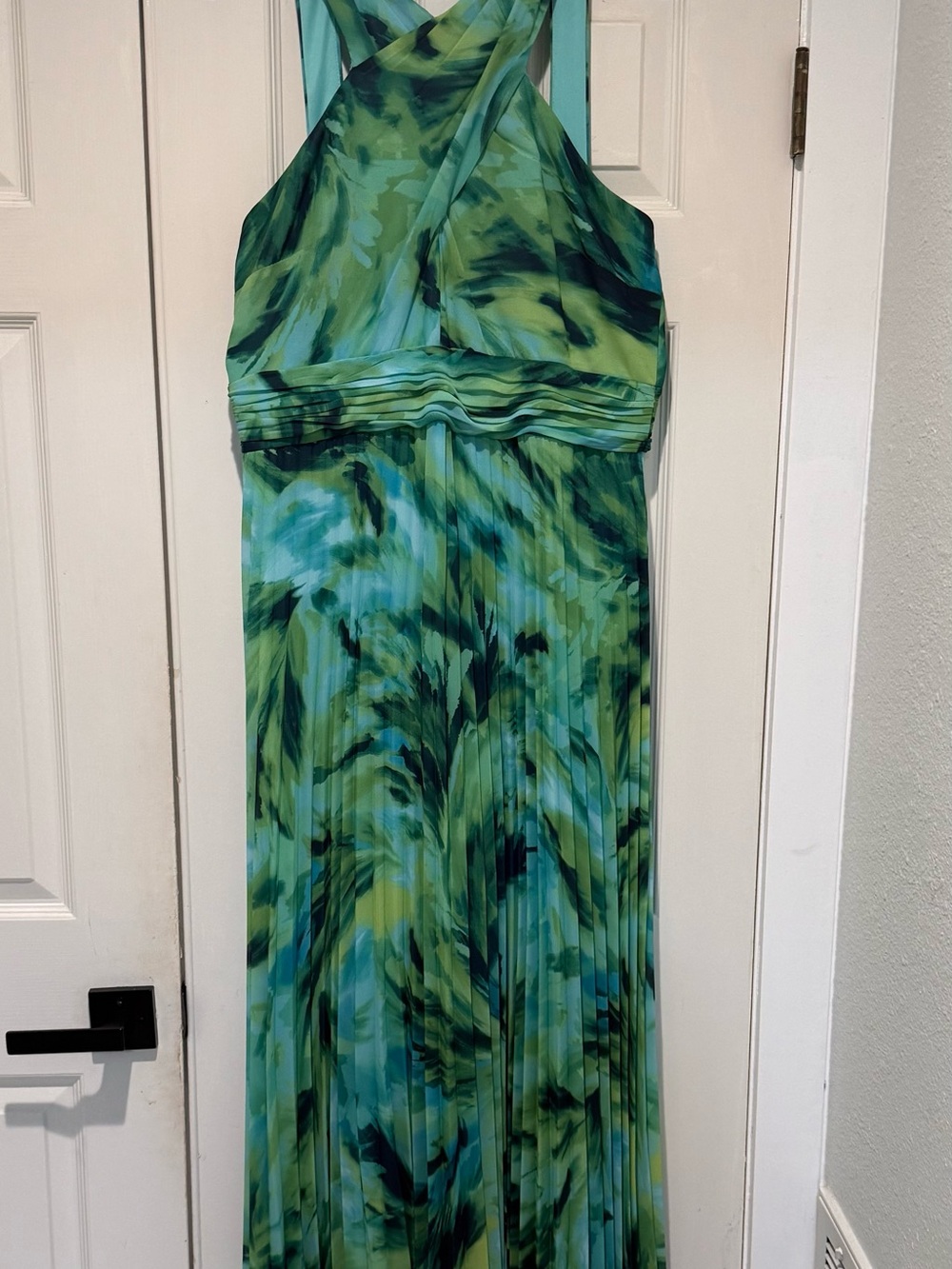 Xscape Green/ Blue Multi-Print Halter Maxi Dress